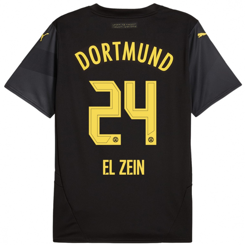 Kinder Fußball Abu-Bekir Omer El-Zein #24 Schwarz Gelb Auswärtstrikot Trikot 2024/25 T-Shirt Luxemburg