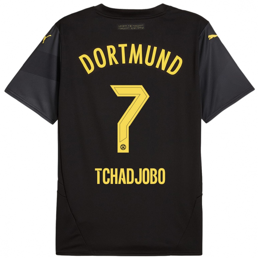 Kinder Fußball Dia Tchadjobo #7 Schwarz Gelb Auswärtstrikot Trikot 2024/25 T-Shirt Luxemburg