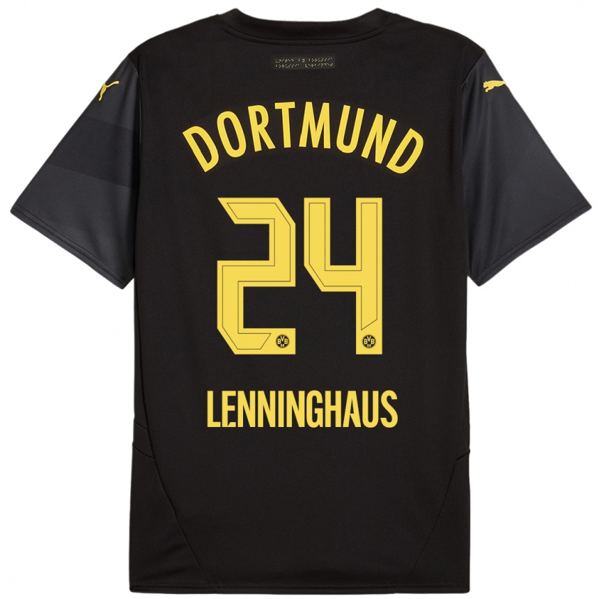 Kinder Fußball Mika Lenninghaus #24 Schwarz Gelb Auswärtstrikot Trikot 2024/25 T-Shirt Luxemburg