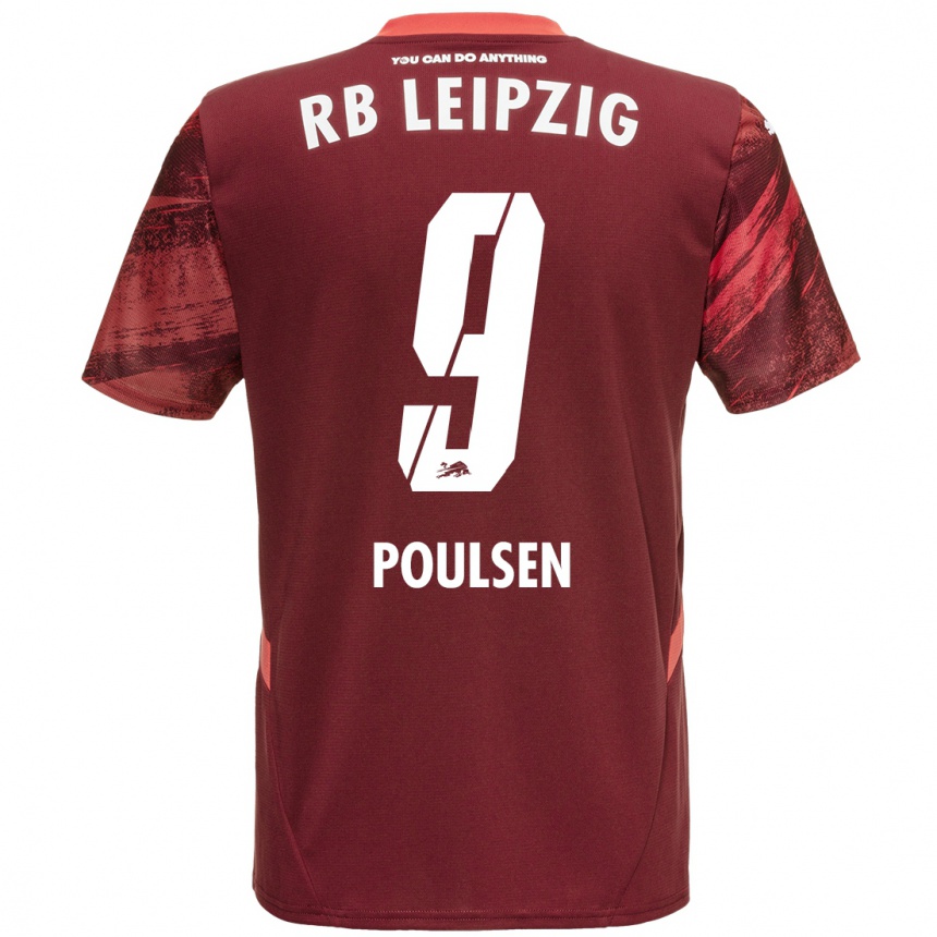 Kinder Fußball Yussuf Poulsen #9 Burgunderrot Auswärtstrikot Trikot 2024/25 T-Shirt Luxemburg