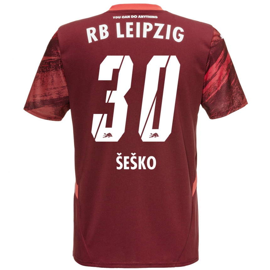 Kinder Fußball Benjamin Sesko #30 Burgunderrot Auswärtstrikot Trikot 2024/25 T-Shirt Luxemburg