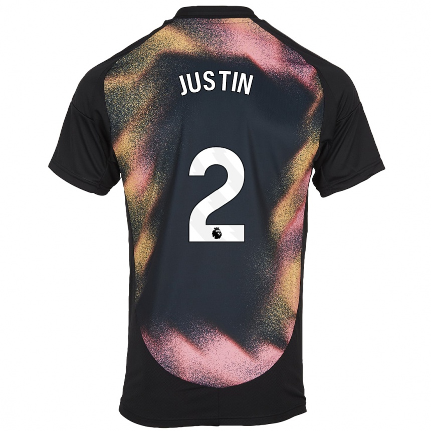 Kinder Fußball James Justin #2 Schwarz Weiß Auswärtstrikot Trikot 2024/25 T-Shirt Luxemburg