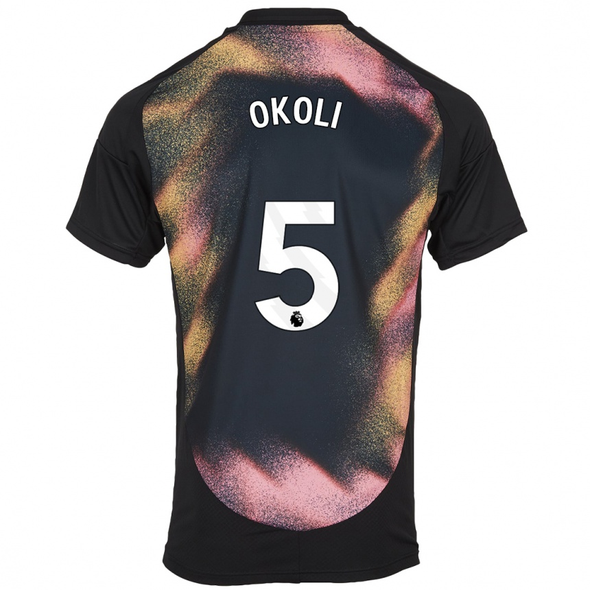 Kinder Fußball Caleb Okoli #5 Schwarz Weiß Auswärtstrikot Trikot 2024/25 T-Shirt Luxemburg