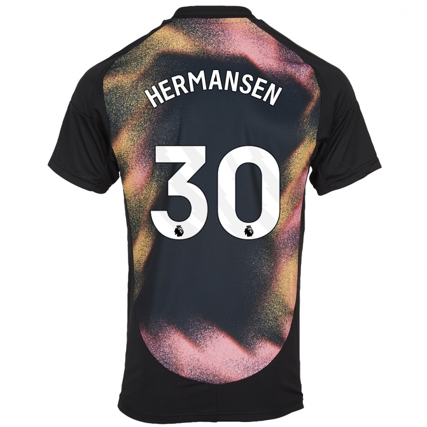 Kinder Fußball Mads Hermansen #30 Schwarz Weiß Auswärtstrikot Trikot 2024/25 T-Shirt Luxemburg