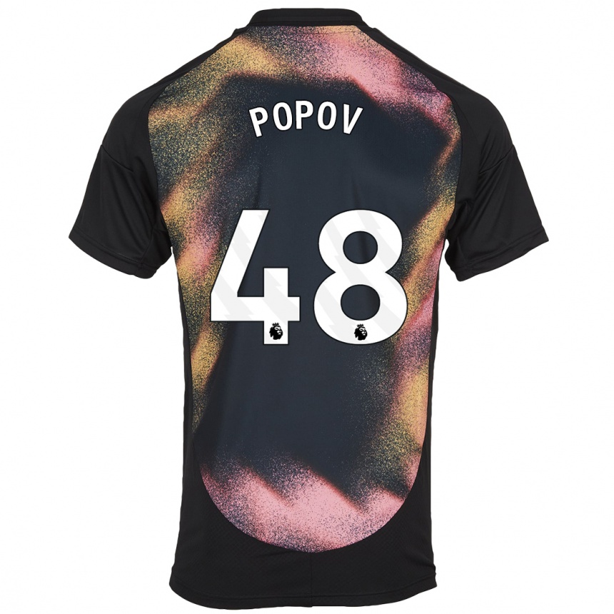 Kinder Fußball Chris Popov #48 Schwarz Weiß Auswärtstrikot Trikot 2024/25 T-Shirt Luxemburg