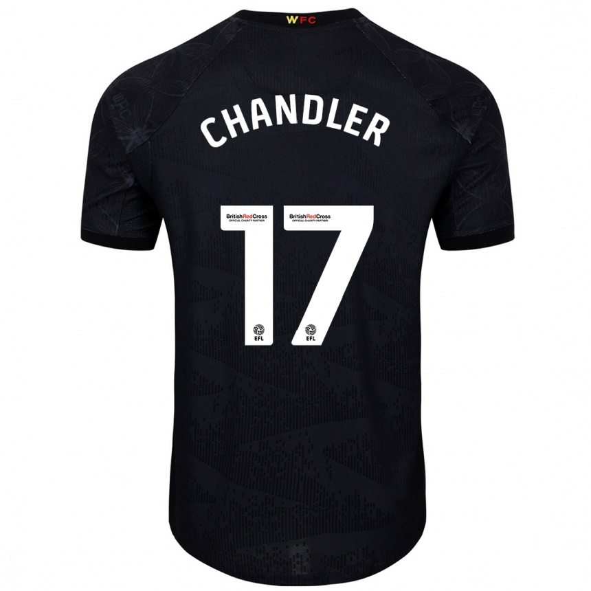 Kinder Fußball Megan Chandler #17 Schwarz Weiß Auswärtstrikot Trikot 2024/25 T-Shirt Luxemburg