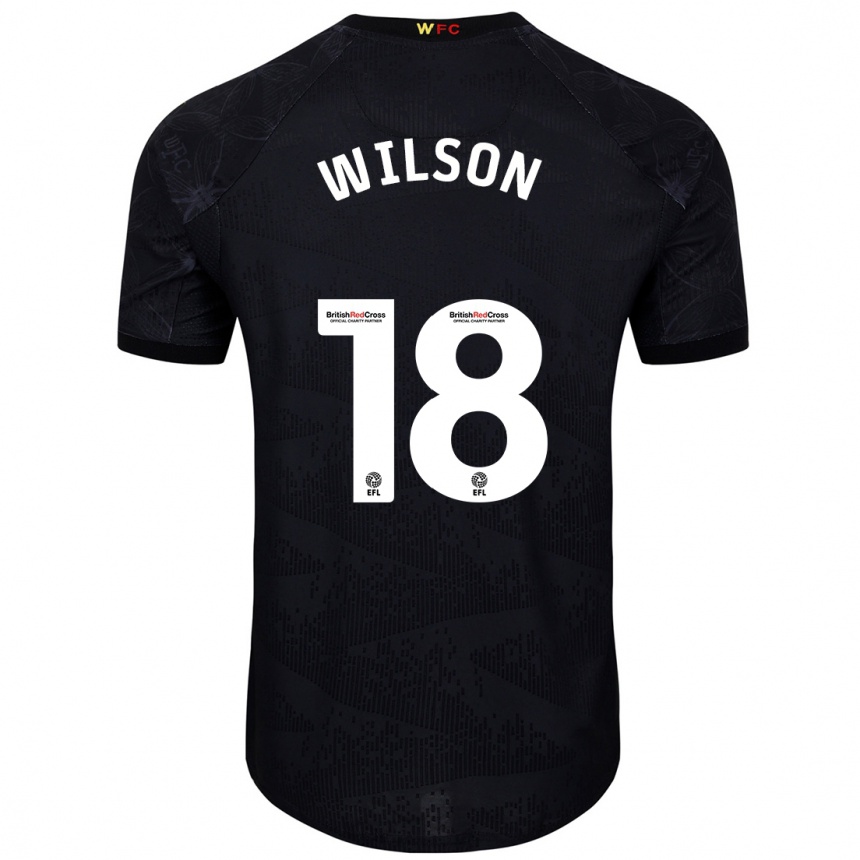 Kinder Fußball Poppy Wilson #18 Schwarz Weiß Auswärtstrikot Trikot 2024/25 T-Shirt Luxemburg