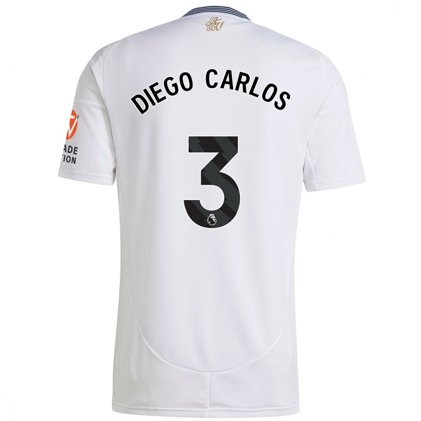 Kinder Fußball Diego Carlos #3 Weiß Auswärtstrikot Trikot 2024/25 T-Shirt Luxemburg