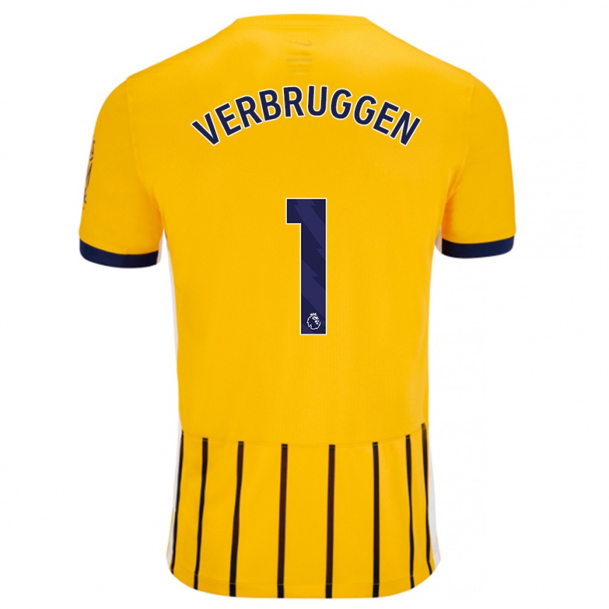 Kinder Fußball Bart Verbruggen #1 Gold Blau Nadelstreifen Auswärtstrikot Trikot 2024/25 T-Shirt Luxemburg