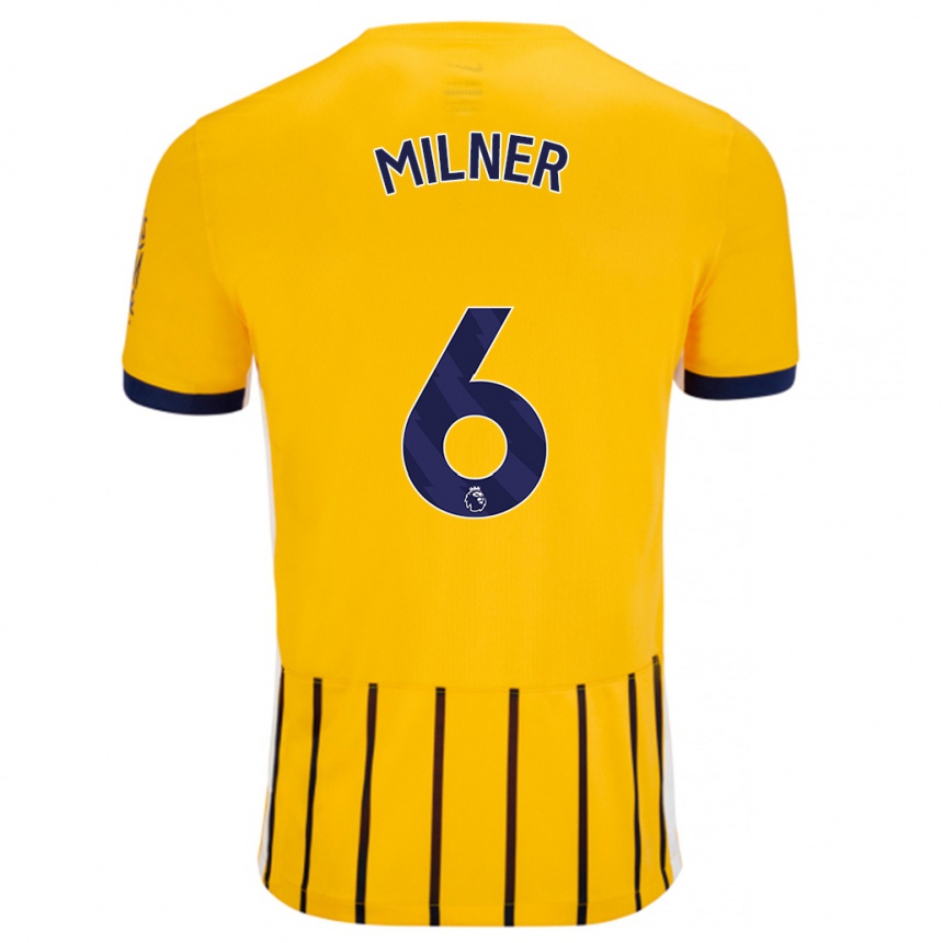 Kinder Fußball James Milner #6 Gold Blau Nadelstreifen Auswärtstrikot Trikot 2024/25 T-Shirt Luxemburg