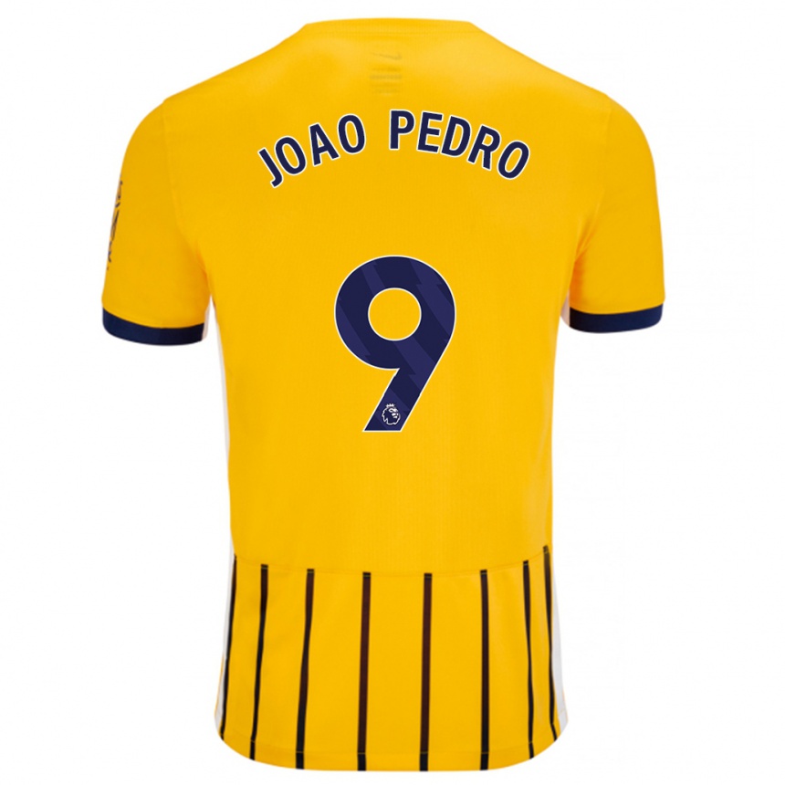 Kinder Fußball João Pedro #9 Gold Blau Nadelstreifen Auswärtstrikot Trikot 2024/25 T-Shirt Luxemburg