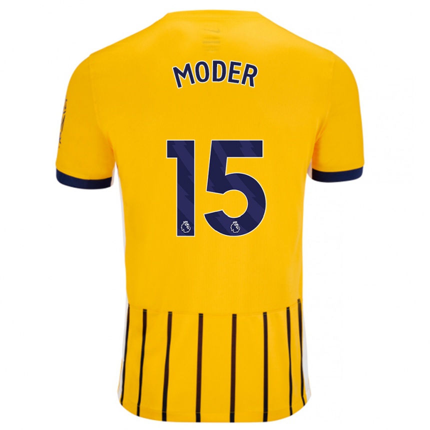 Kinder Fußball Jakub Moder #15 Gold Blau Nadelstreifen Auswärtstrikot Trikot 2024/25 T-Shirt Luxemburg