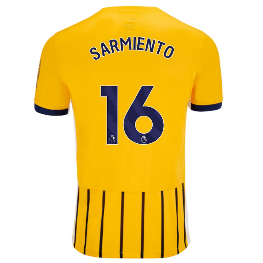 Kinder Fußball Jeremy Sarmiento #16 Gold Blau Nadelstreifen Auswärtstrikot Trikot 2024/25 T-Shirt Luxemburg