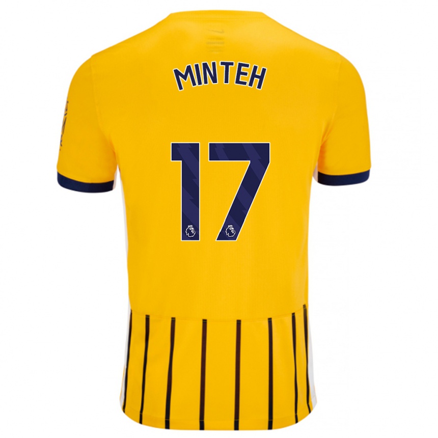 Kinder Fußball Yankuba Minteh #17 Gold Blau Nadelstreifen Auswärtstrikot Trikot 2024/25 T-Shirt Luxemburg