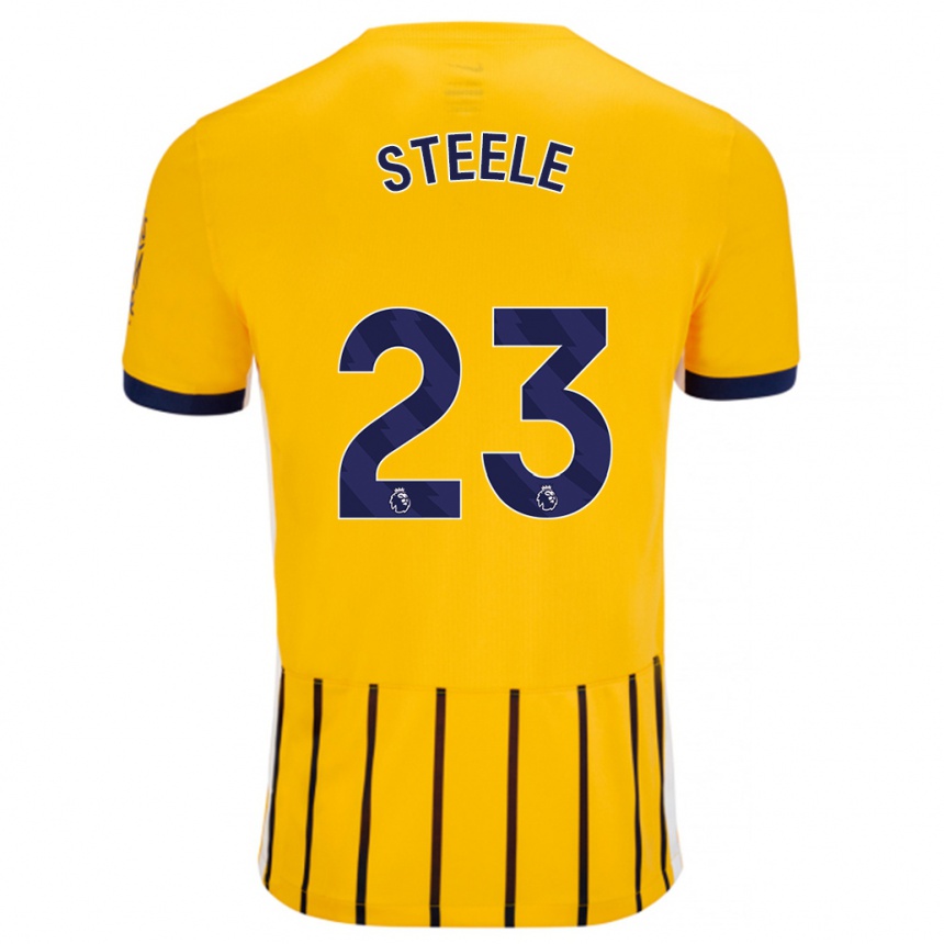 Kinder Fußball Jason Steele #23 Gold Blau Nadelstreifen Auswärtstrikot Trikot 2024/25 T-Shirt Luxemburg