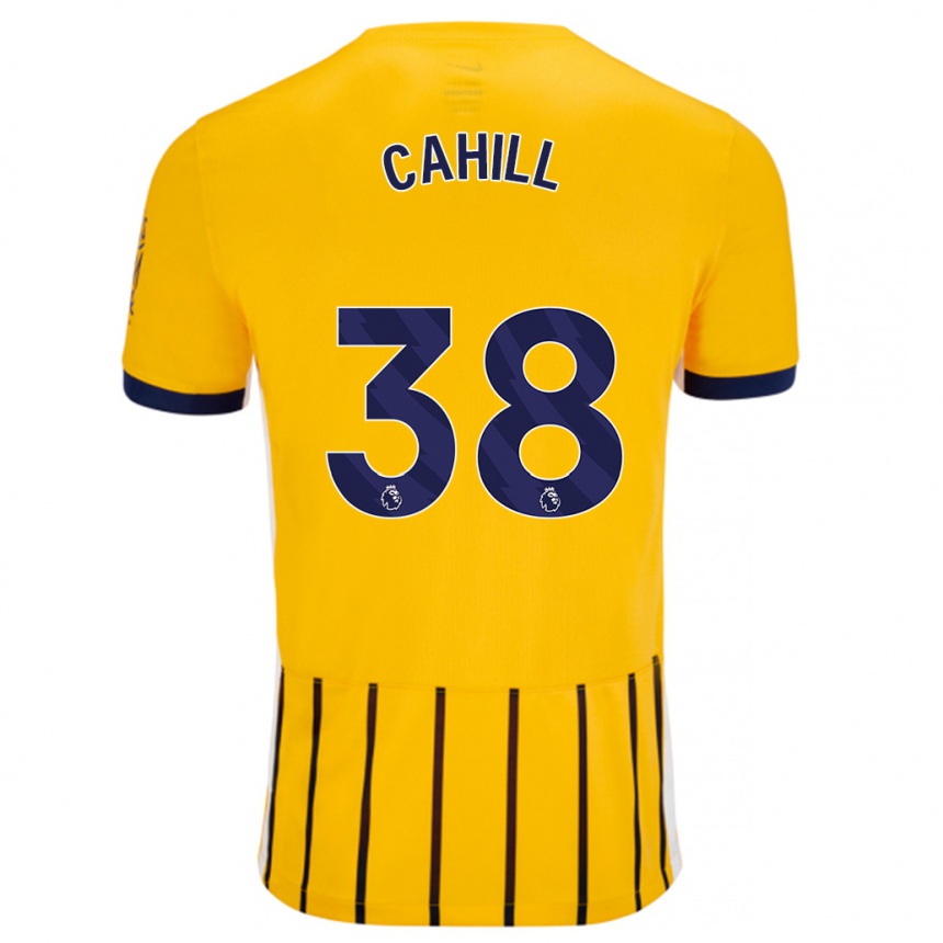 Kinder Fußball Killian Cahill #38 Gold Blau Nadelstreifen Auswärtstrikot Trikot 2024/25 T-Shirt Luxemburg