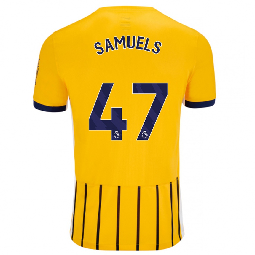 Kinder Fußball Imari Samuels #47 Gold Blau Nadelstreifen Auswärtstrikot Trikot 2024/25 T-Shirt Luxemburg