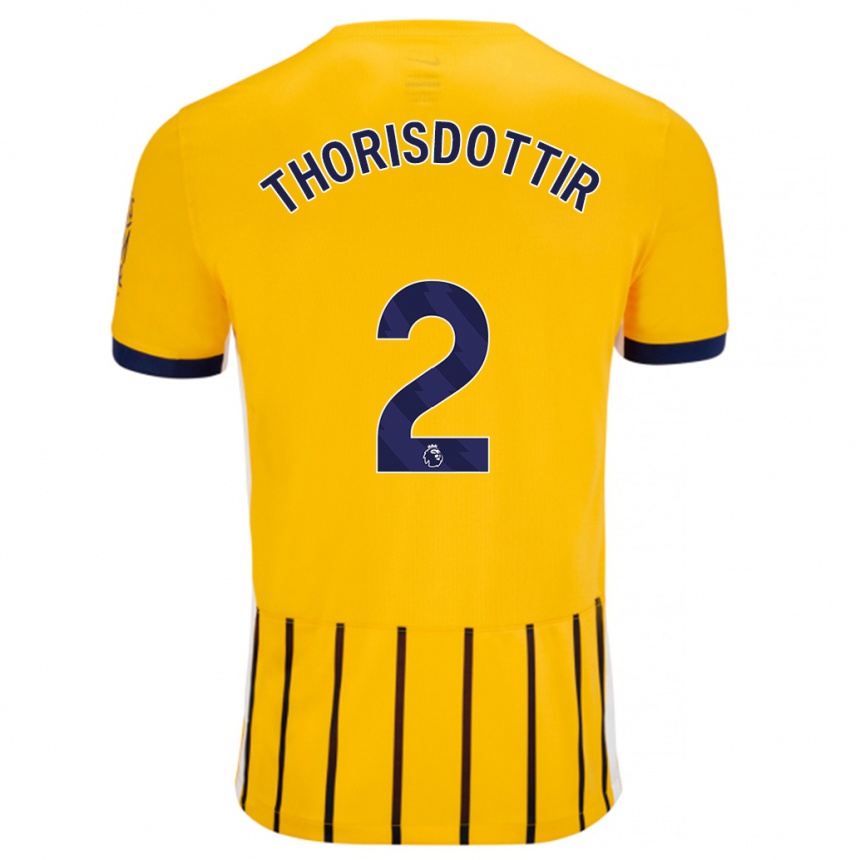 Kinder Fußball Maria Thorisdottir #2 Gold Blau Nadelstreifen Auswärtstrikot Trikot 2024/25 T-Shirt Luxemburg