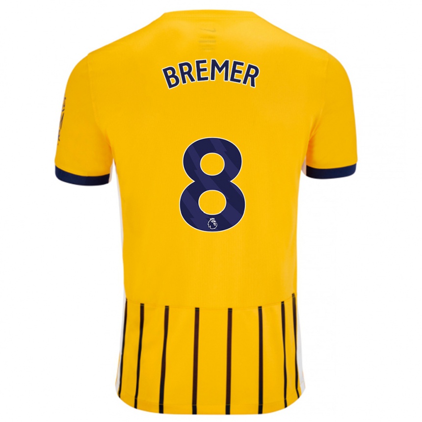 Kinder Fußball Pauline Bremer #8 Gold Blau Nadelstreifen Auswärtstrikot Trikot 2024/25 T-Shirt Luxemburg