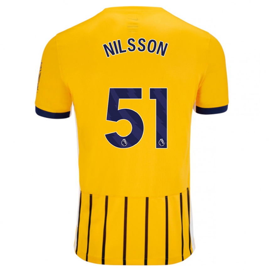 Kinder Fußball Casper Nilsson #51 Gold Blau Nadelstreifen Auswärtstrikot Trikot 2024/25 T-Shirt Luxemburg