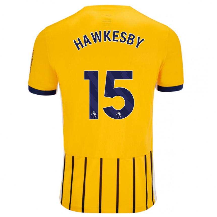 Kinder Fußball Mackenzie Hawkesby #15 Gold Blau Nadelstreifen Auswärtstrikot Trikot 2024/25 T-Shirt Luxemburg