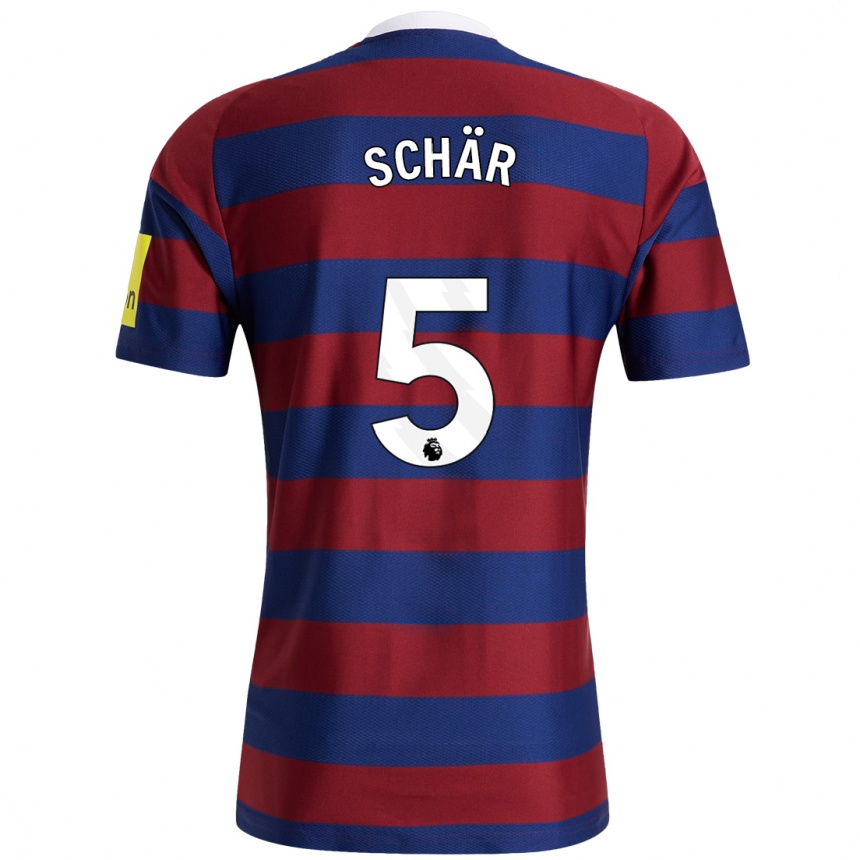 Kinder Fußball Fabian Schär #5 Burgunderrot Marineblau Auswärtstrikot Trikot 2024/25 T-Shirt Luxemburg