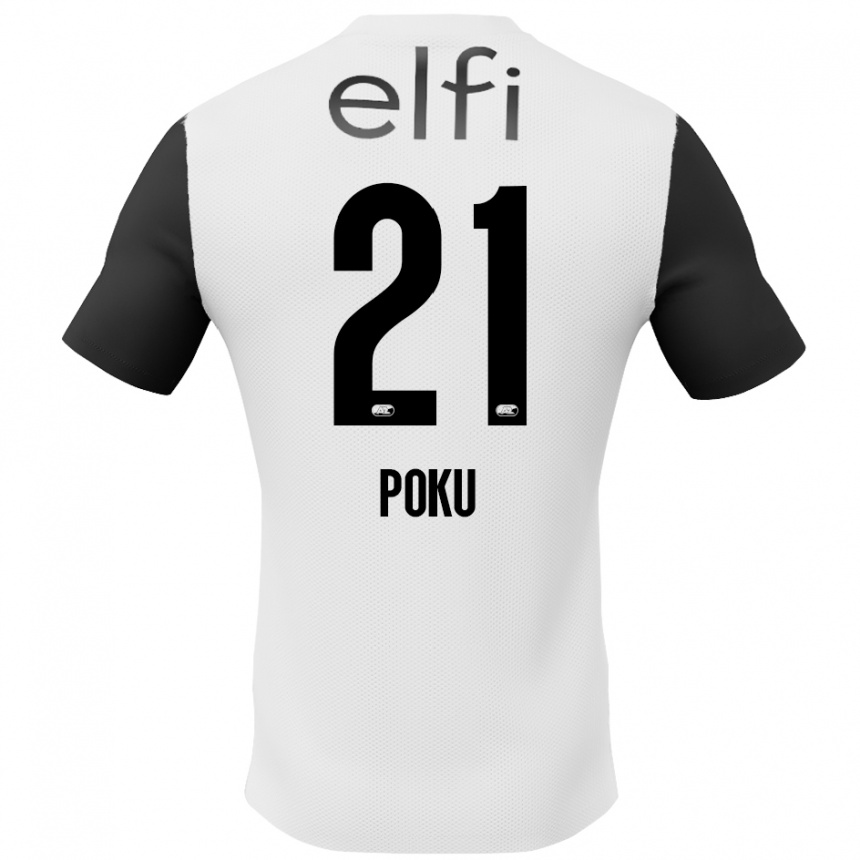 Kinder Fußball Ernest Poku #21 Weiß Schwarz Auswärtstrikot Trikot 2024/25 T-Shirt Luxemburg