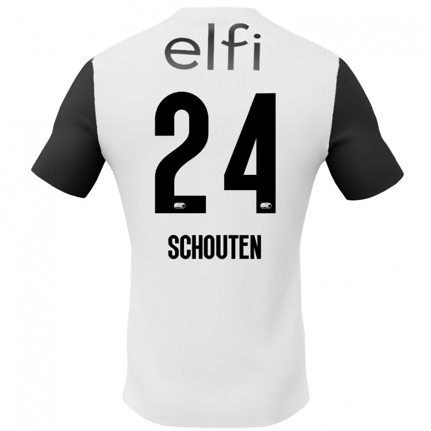 Kinder Fußball Lewis Schouten #24 Weiß Schwarz Auswärtstrikot Trikot 2024/25 T-Shirt Luxemburg