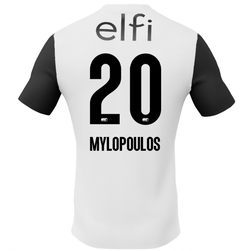 Kinder Fußball Marios Mylopoulos #20 Weiß Schwarz Auswärtstrikot Trikot 2024/25 T-Shirt Luxemburg