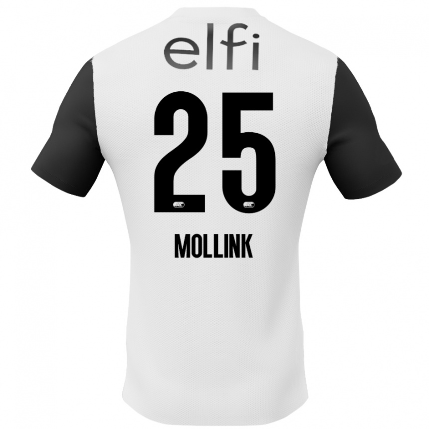 Kinder Fußball Yaël Mollink #25 Weiß Schwarz Auswärtstrikot Trikot 2024/25 T-Shirt Luxemburg