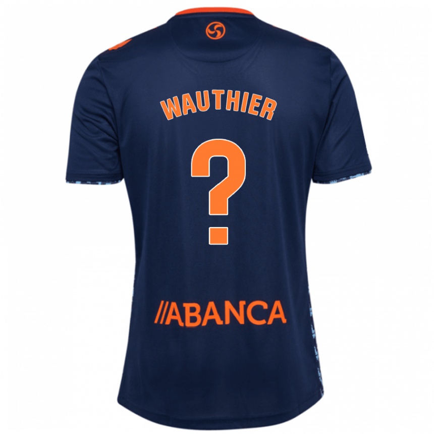 Kinder Fußball Hugo Wauthier #0 Marineblau Auswärtstrikot Trikot 2024/25 T-Shirt Luxemburg