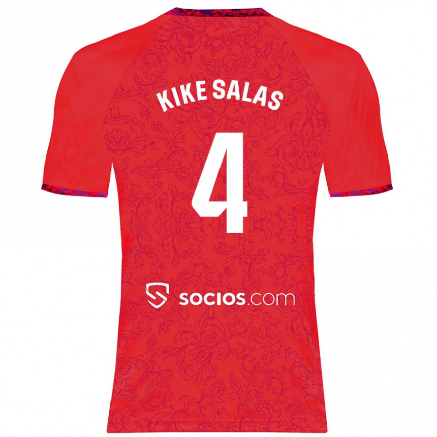 Kinder Fußball Kike Salas #4 Rot Auswärtstrikot Trikot 2024/25 T-Shirt Luxemburg