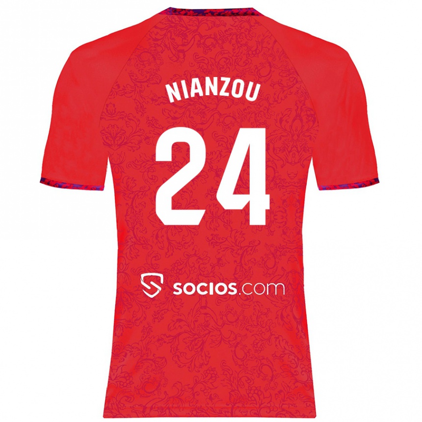 Kinder Fußball Tanguy Nianzou #24 Rot Auswärtstrikot Trikot 2024/25 T-Shirt Luxemburg