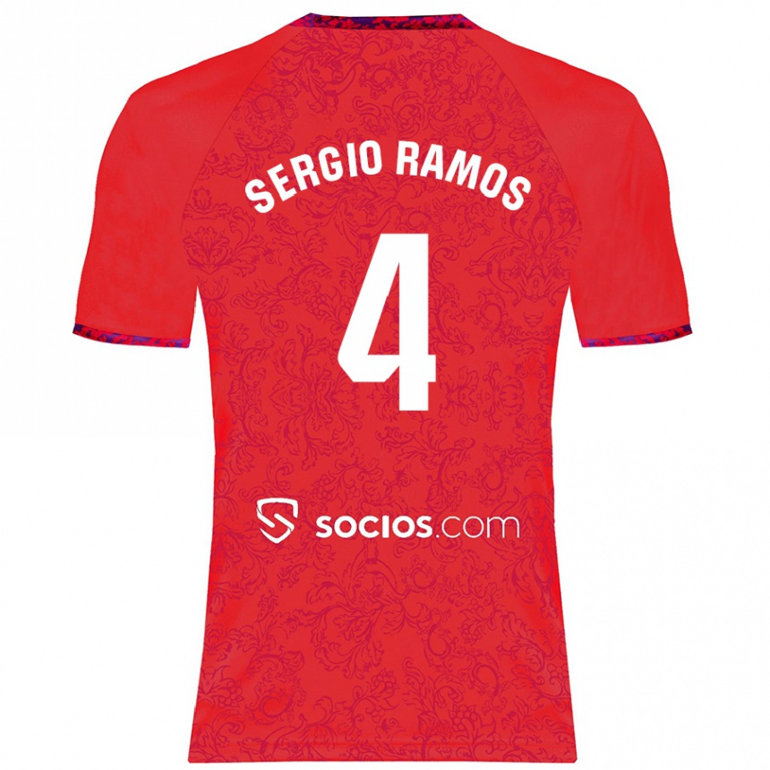 Kinder Fußball Sergio Ramos #4 Rot Auswärtstrikot Trikot 2024/25 T-Shirt Luxemburg