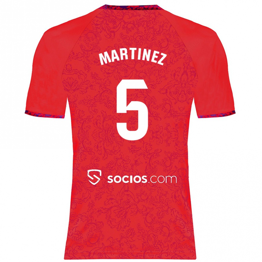 Kinder Fußball Sergio Martínez #5 Rot Auswärtstrikot Trikot 2024/25 T-Shirt Luxemburg