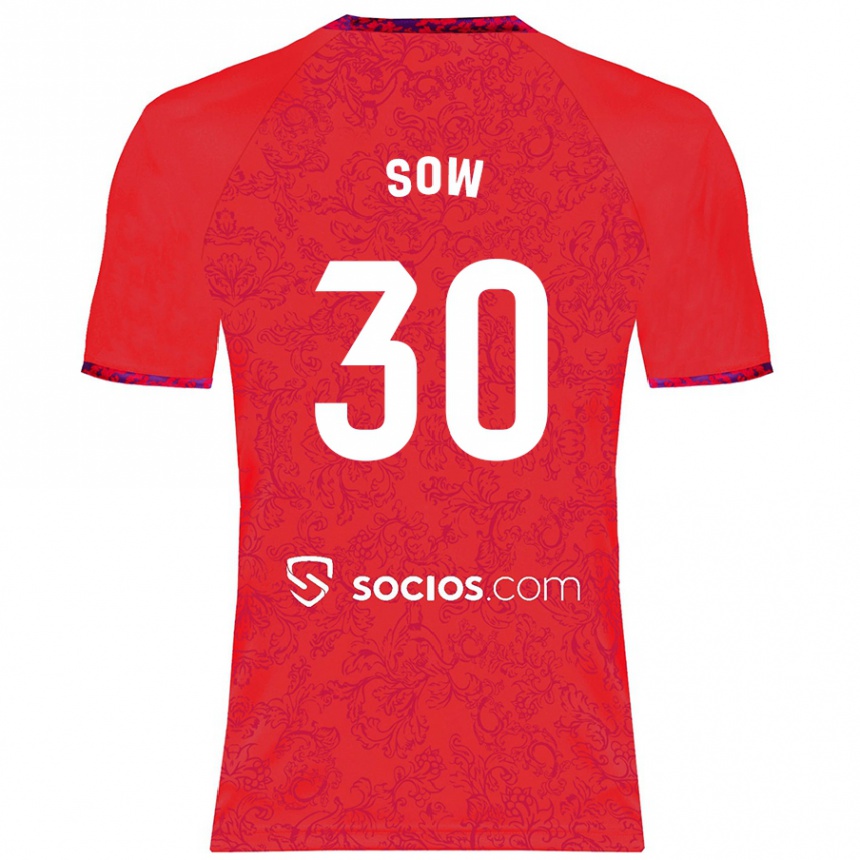 Kinder Fußball Ibrahima Sow #30 Rot Auswärtstrikot Trikot 2024/25 T-Shirt Luxemburg