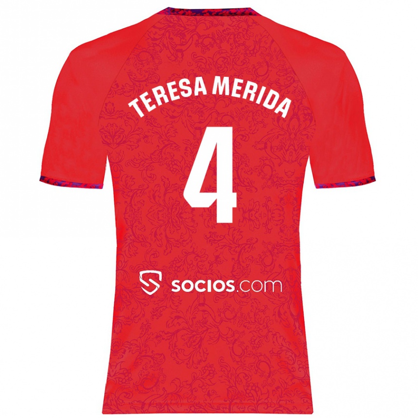 Kinder Fußball Teresa Merida #4 Rot Auswärtstrikot Trikot 2024/25 T-Shirt Luxemburg