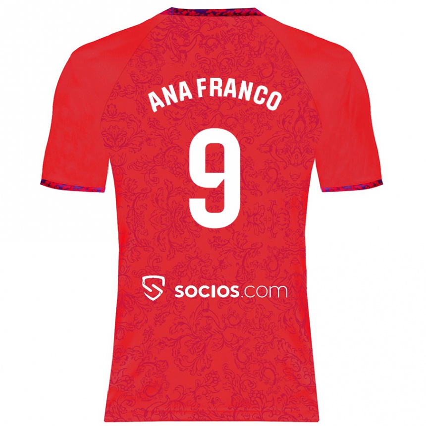 Kinder Fußball Ana Franco De La Vega #9 Rot Auswärtstrikot Trikot 2024/25 T-Shirt Luxemburg