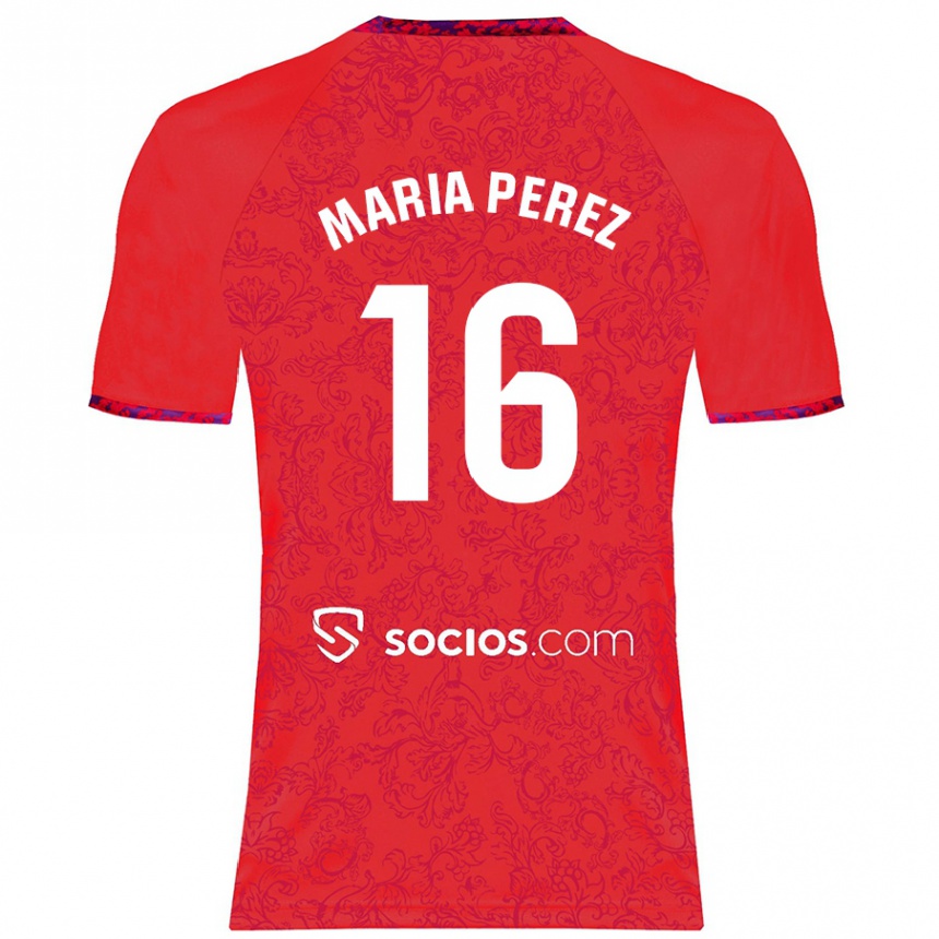 Kinder Fußball María Pérez Rabaza #16 Rot Auswärtstrikot Trikot 2024/25 T-Shirt Luxemburg