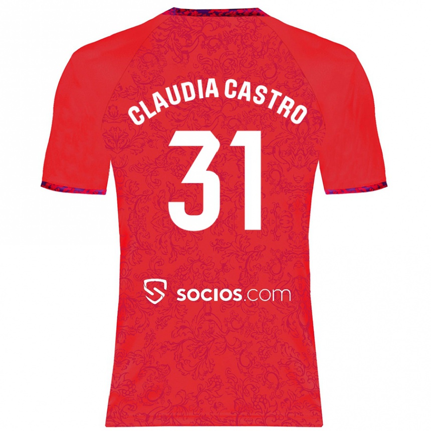 Kinder Fußball Claudia Castro Romero #31 Rot Auswärtstrikot Trikot 2024/25 T-Shirt Luxemburg