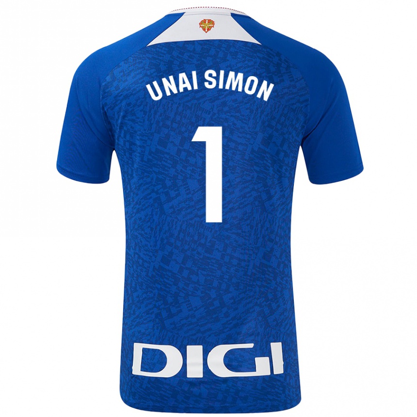 Kinder Fußball Unai Simón #1 Königsblau Auswärtstrikot Trikot 2024/25 T-Shirt Luxemburg