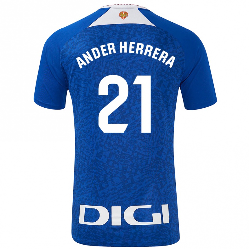 Kinder Fußball Ander Herrera #21 Königsblau Auswärtstrikot Trikot 2024/25 T-Shirt Luxemburg