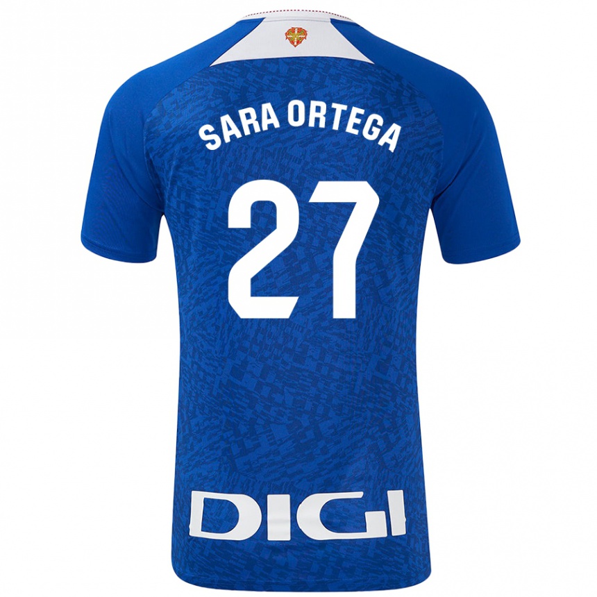 Kinder Fußball Sara Ortega Ruiz #27 Königsblau Auswärtstrikot Trikot 2024/25 T-Shirt Luxemburg