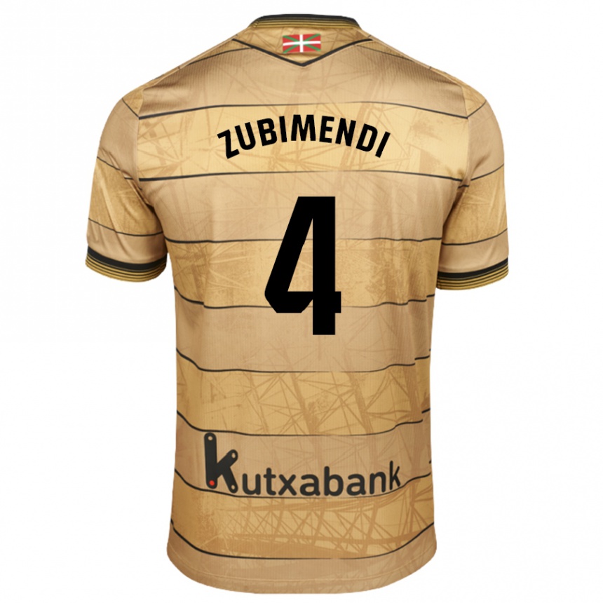 Kinder Fußball Martín Zubimendi #4 Braun Auswärtstrikot Trikot 2024/25 T-Shirt Luxemburg