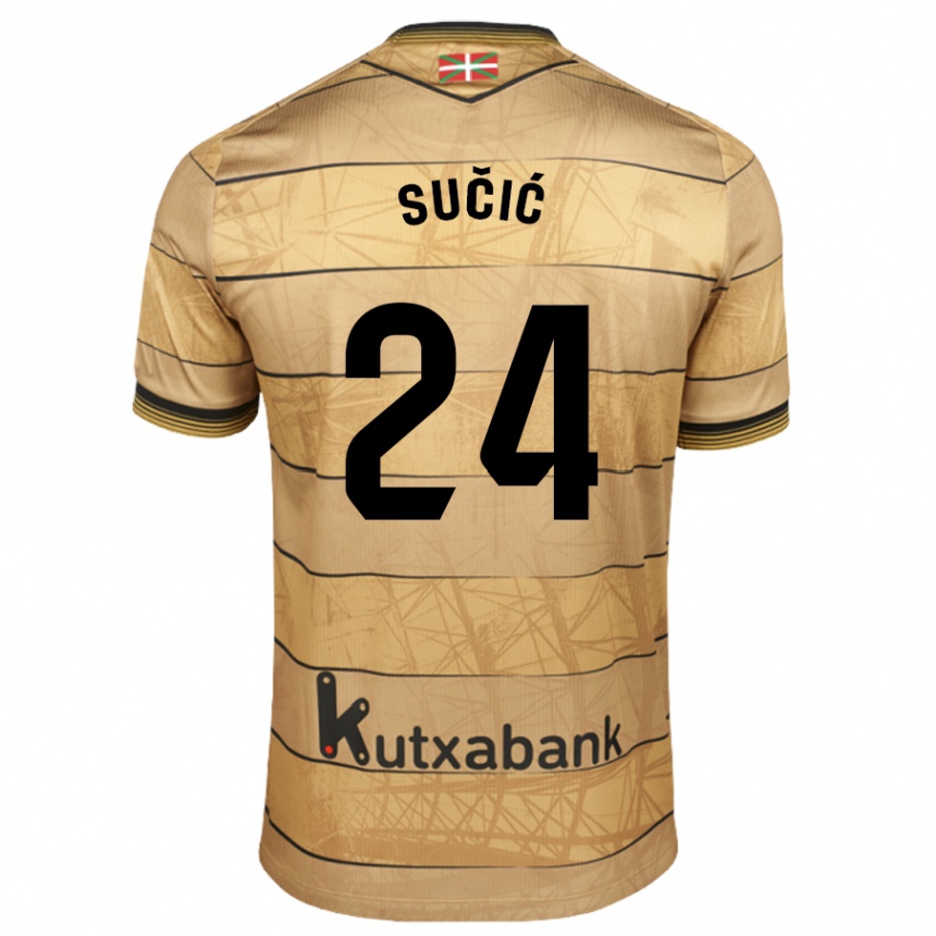 Kinder Fußball Luka Sucic #24 Braun Auswärtstrikot Trikot 2024/25 T-Shirt Luxemburg