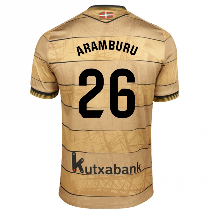 Kinder Fußball Jon Aramburu #26 Braun Auswärtstrikot Trikot 2024/25 T-Shirt Luxemburg