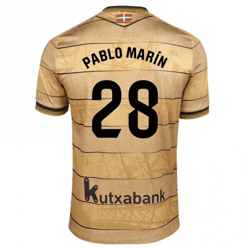 Kinder Fußball Pablo Marín #28 Braun Auswärtstrikot Trikot 2024/25 T-Shirt Luxemburg