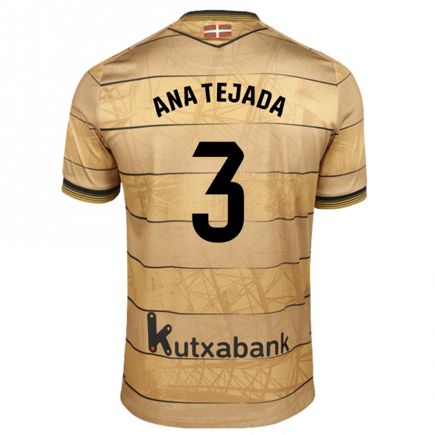 Kinder Fußball Ana Tejada Jiménez #3 Braun Auswärtstrikot Trikot 2024/25 T-Shirt Luxemburg