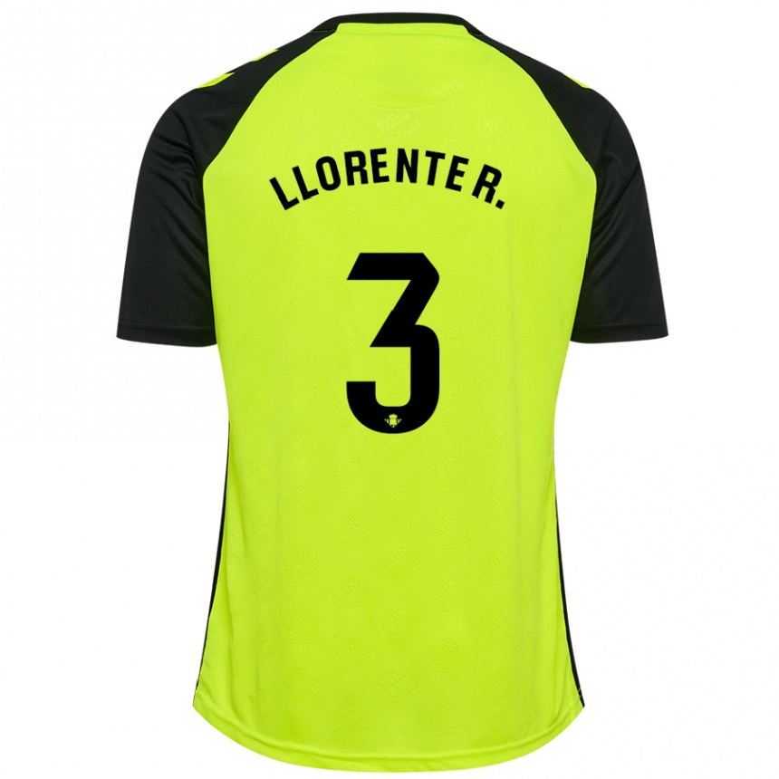 Kinder Fußball Diego Llorente #3 Fluoreszierendes Gelb Schwarz Auswärtstrikot Trikot 2024/25 T-Shirt Luxemburg