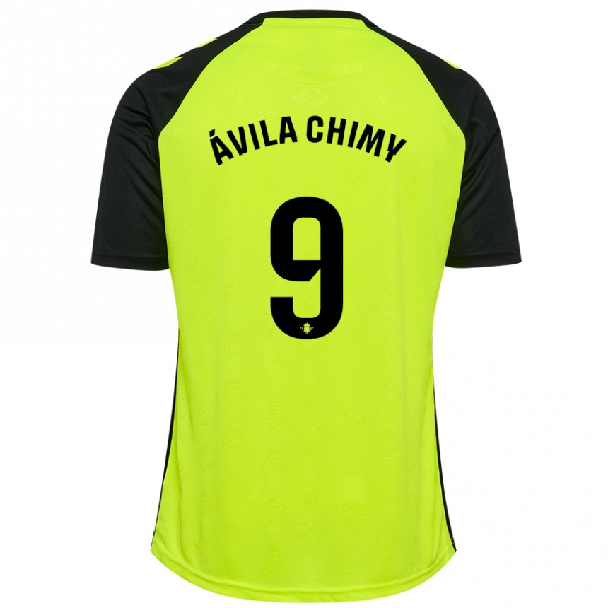 Kinder Fußball Chimy Ávila #9 Fluoreszierendes Gelb Schwarz Auswärtstrikot Trikot 2024/25 T-Shirt Luxemburg